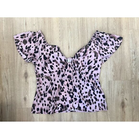 NWT Unique Vintage Retro Pink Leopard Print Scoopneck Blouse L - Picture 2 of 7